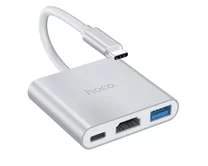 Type-C HUB Hoco HB14 (Type-C to USB3.0+HDMI+PD) серебро