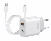 СЗУ-1USB + USB-C Remax RP-U68,20W PD+QC+кабель Type-C-Lightning, белый