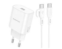 СЗУ-1USB-C Borofone BA82A, 25W + кабель Type-C-Type-C, белый